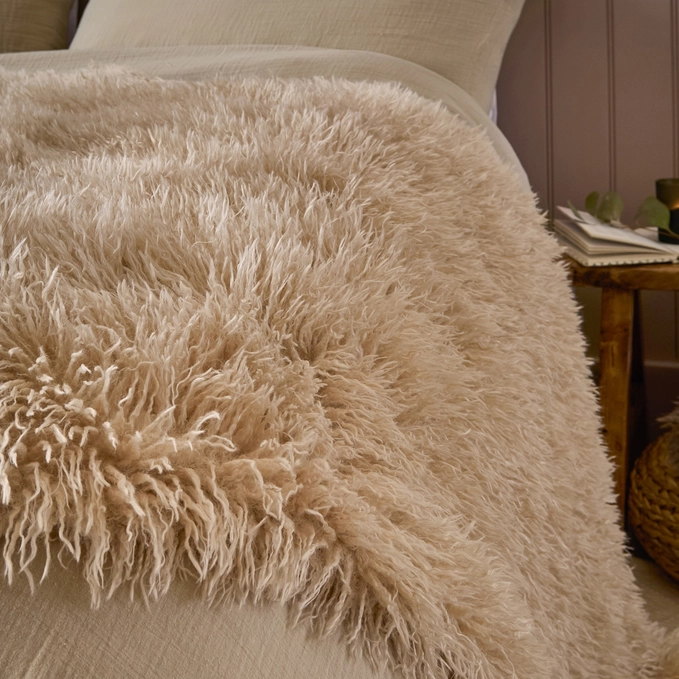 Faux Fur Throw Blanket Natural or Mocha