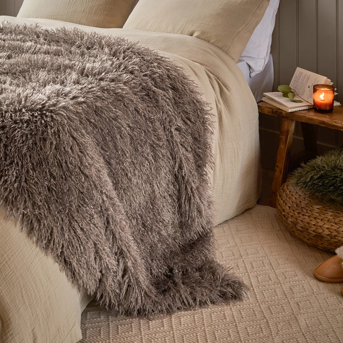 Faux Fur Throw Blanket Natural or Mocha