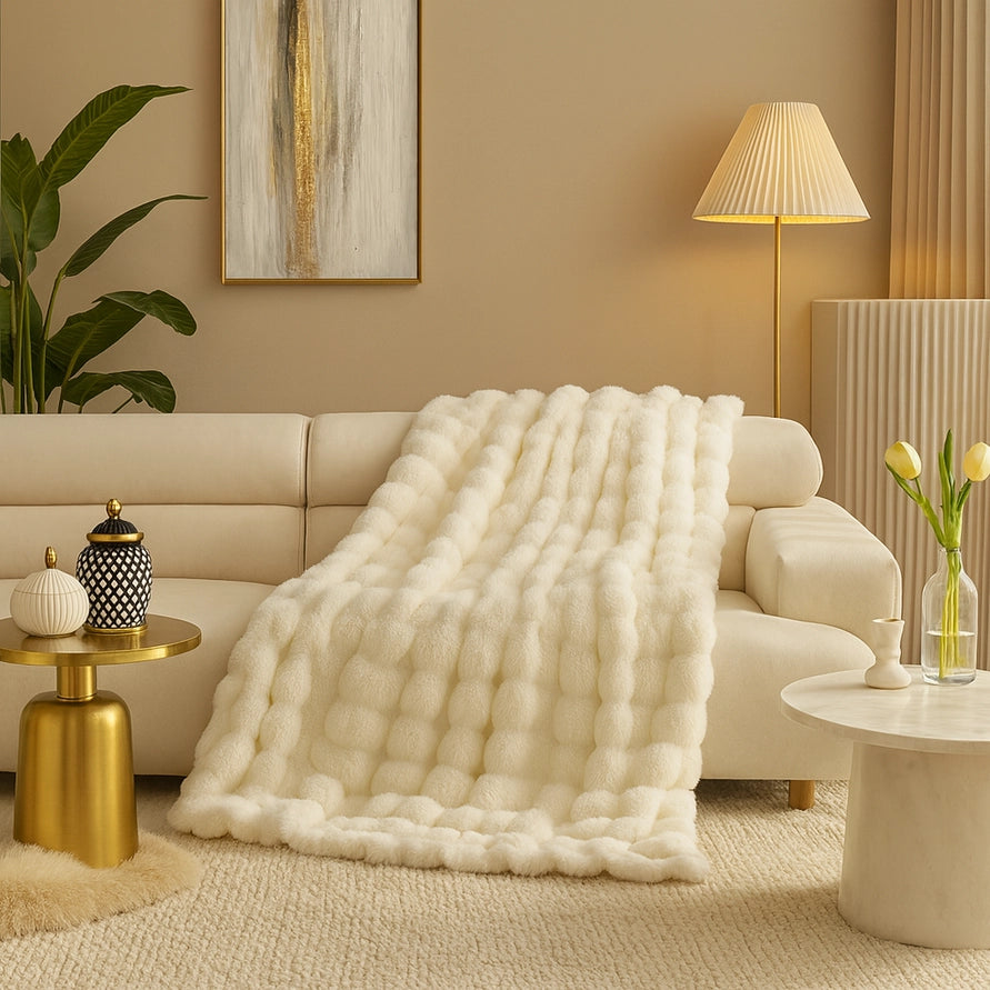 Ivory Bubble Faux Fur Throw Blanket  50"x60"