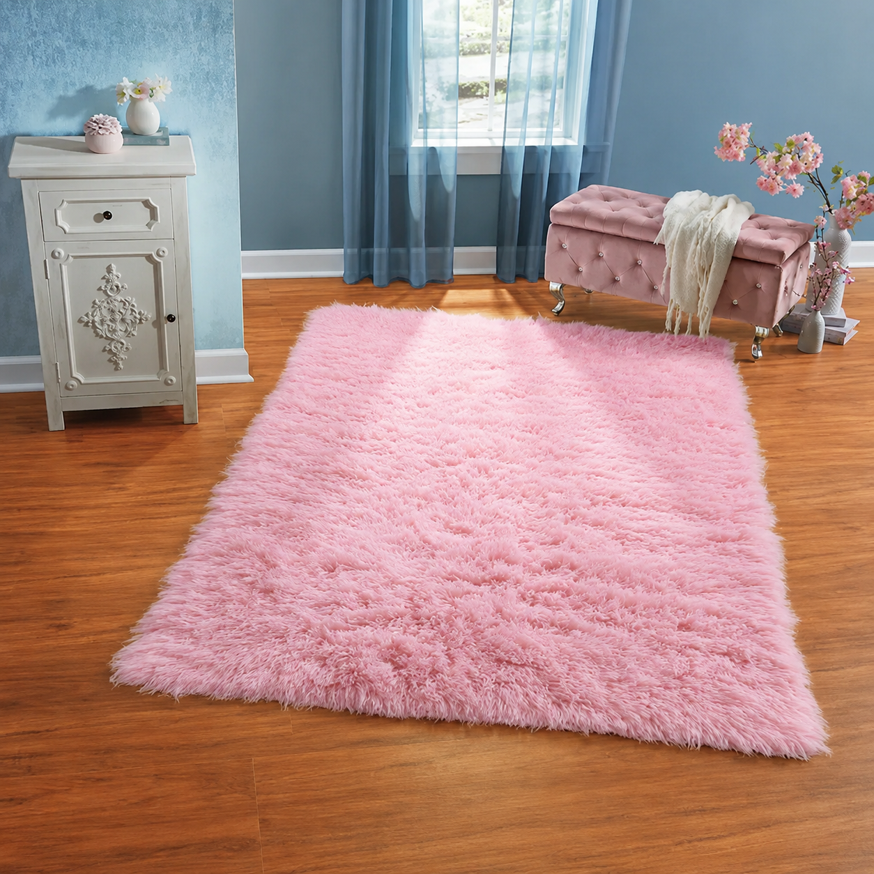 Pink or White Flokati Area Rug 3'x5'