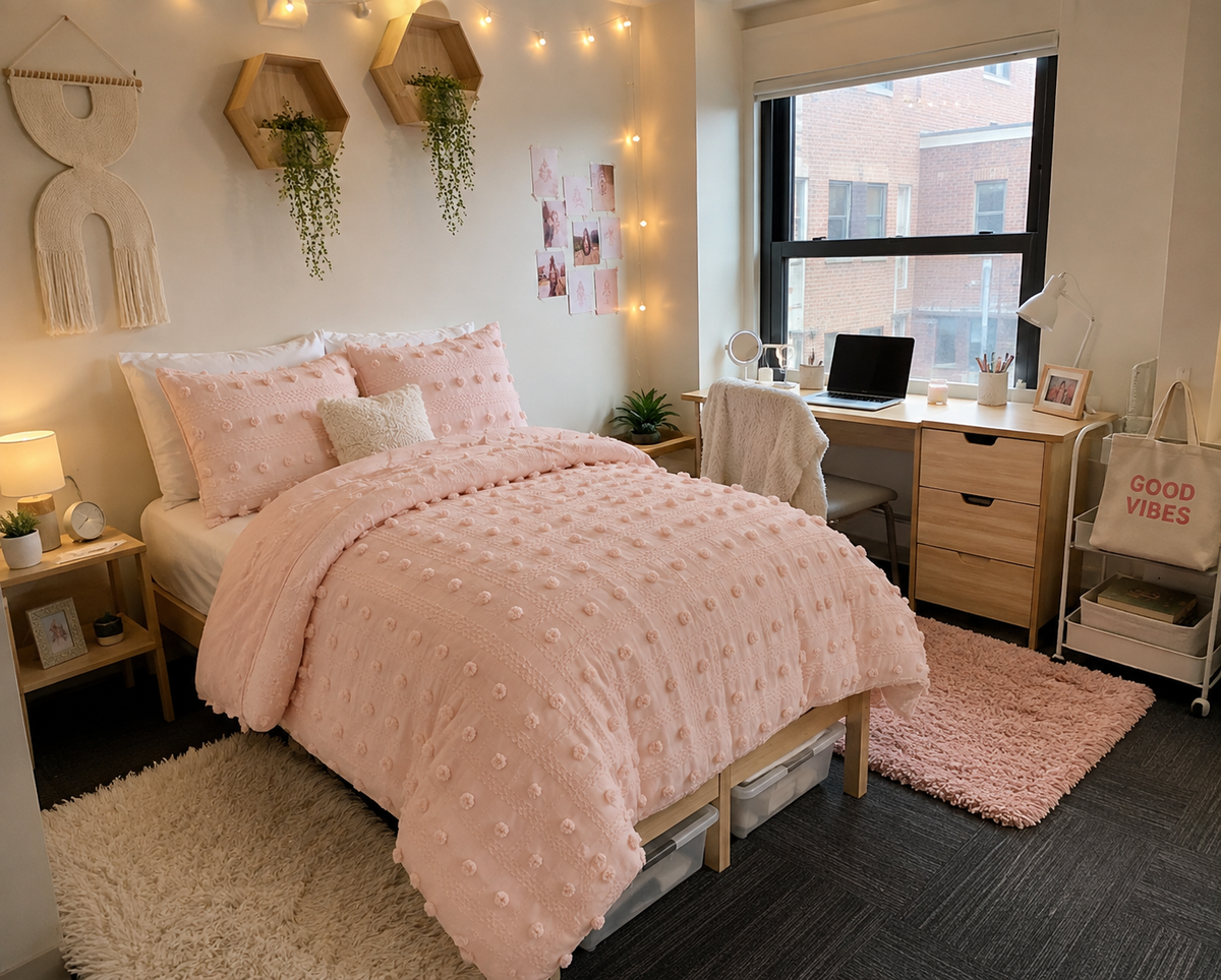 Pink Bedding / Pompoms Comforter Set  3-Piece