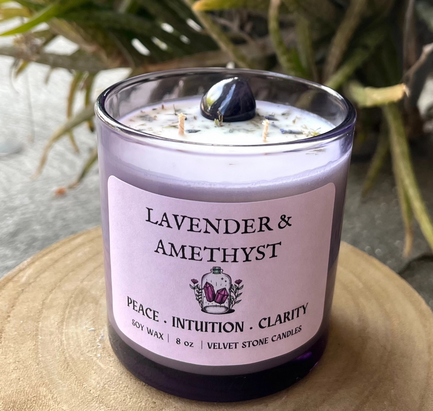 Lavender Crystal Candle  8 oz.