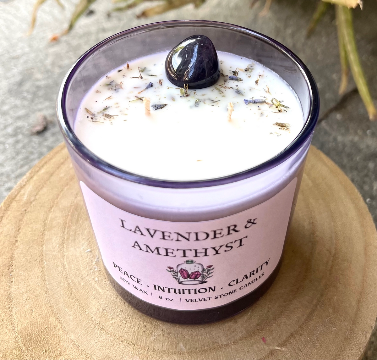 Lavender Crystal Candle  8 oz.
