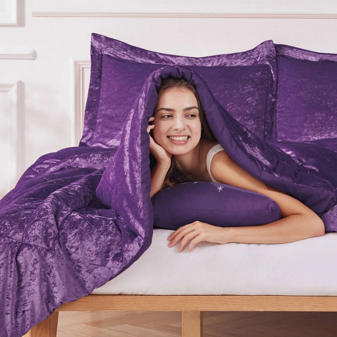 Crushed Velvet Comforter Set Twin XL, 4-Piece