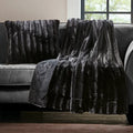 Ultra-Soft Plush Long Fur Throw Pillow and Blanket, Black
