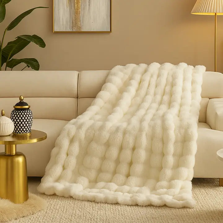 Ivory Bubble Faux Fur Throw Blanket – 50" X 60"