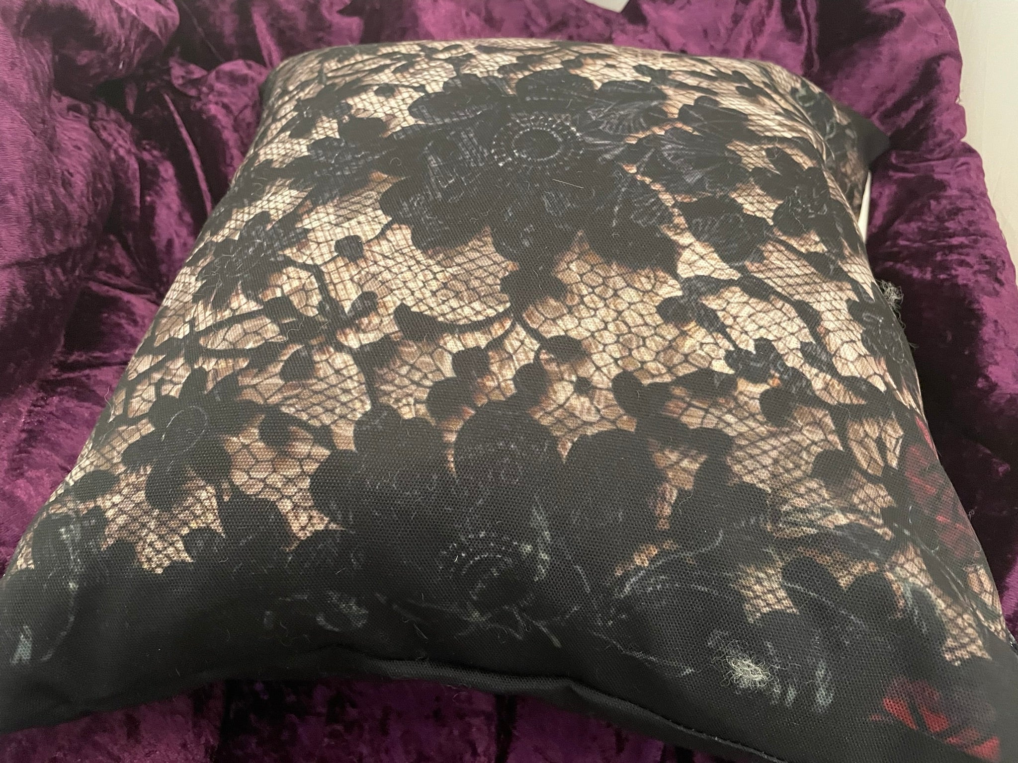 Vintage Gothic Accent Pillow  Black & Cream, 16"x16"