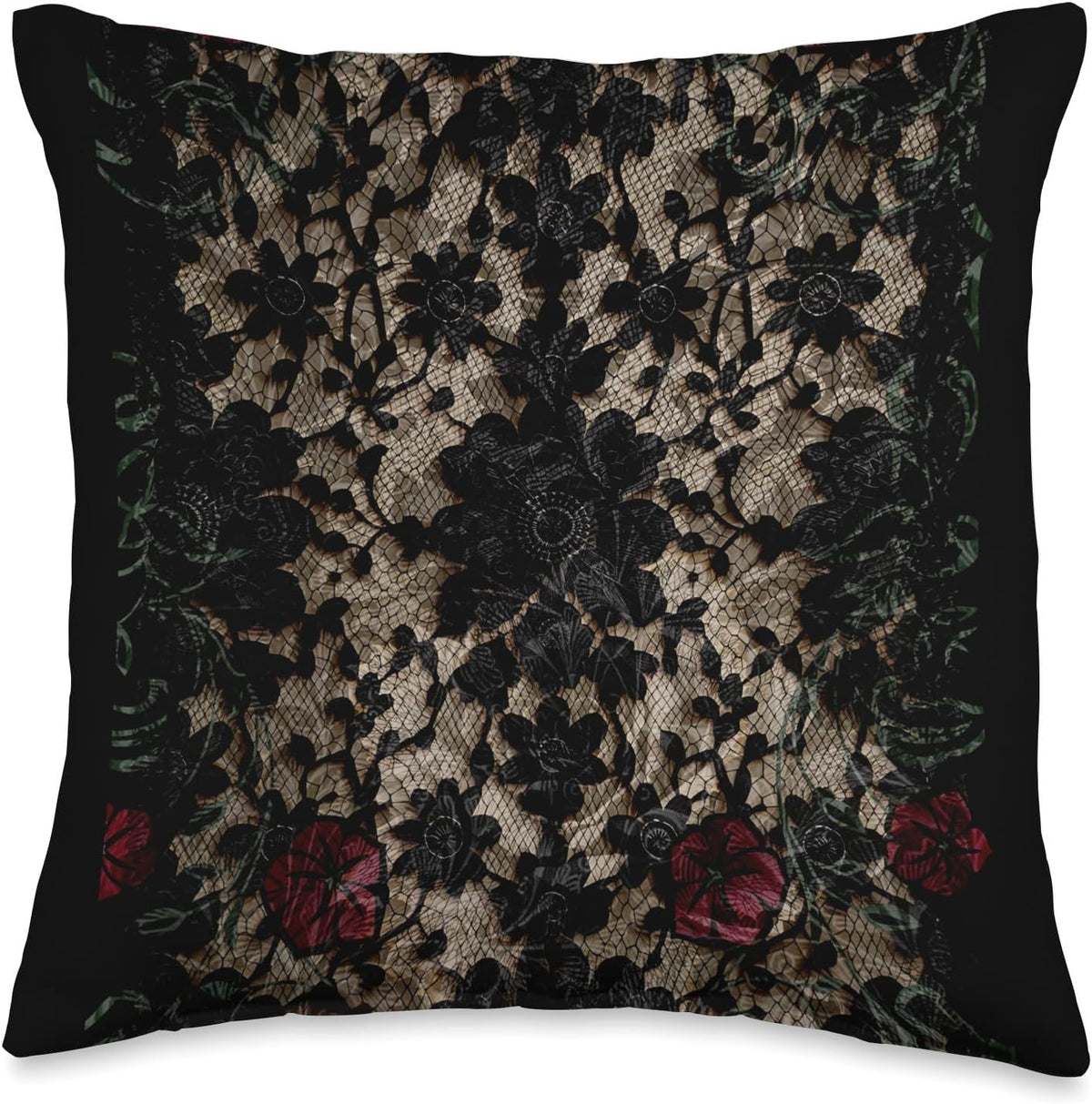 Vintage Gothic Accent Pillow  Black & Cream, 16"x16"