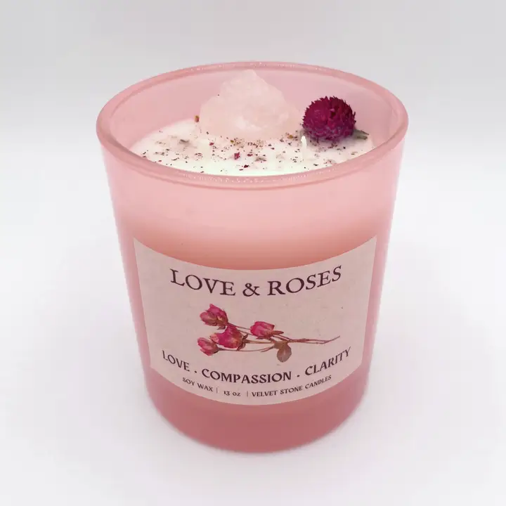 Rose Crystal-Infused Soy Candle (2 in bundle)  13 oz.